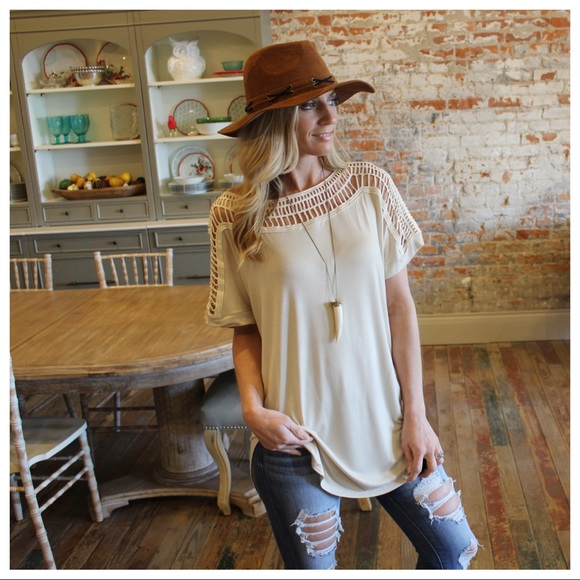 Infinity Raine Tops - ✨LAST✨Beige crochet detail tunic